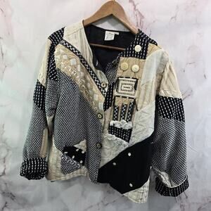 Parsley And Sage Jacket Womens XL Artsy Art To Wear Button Fringe Embroidered